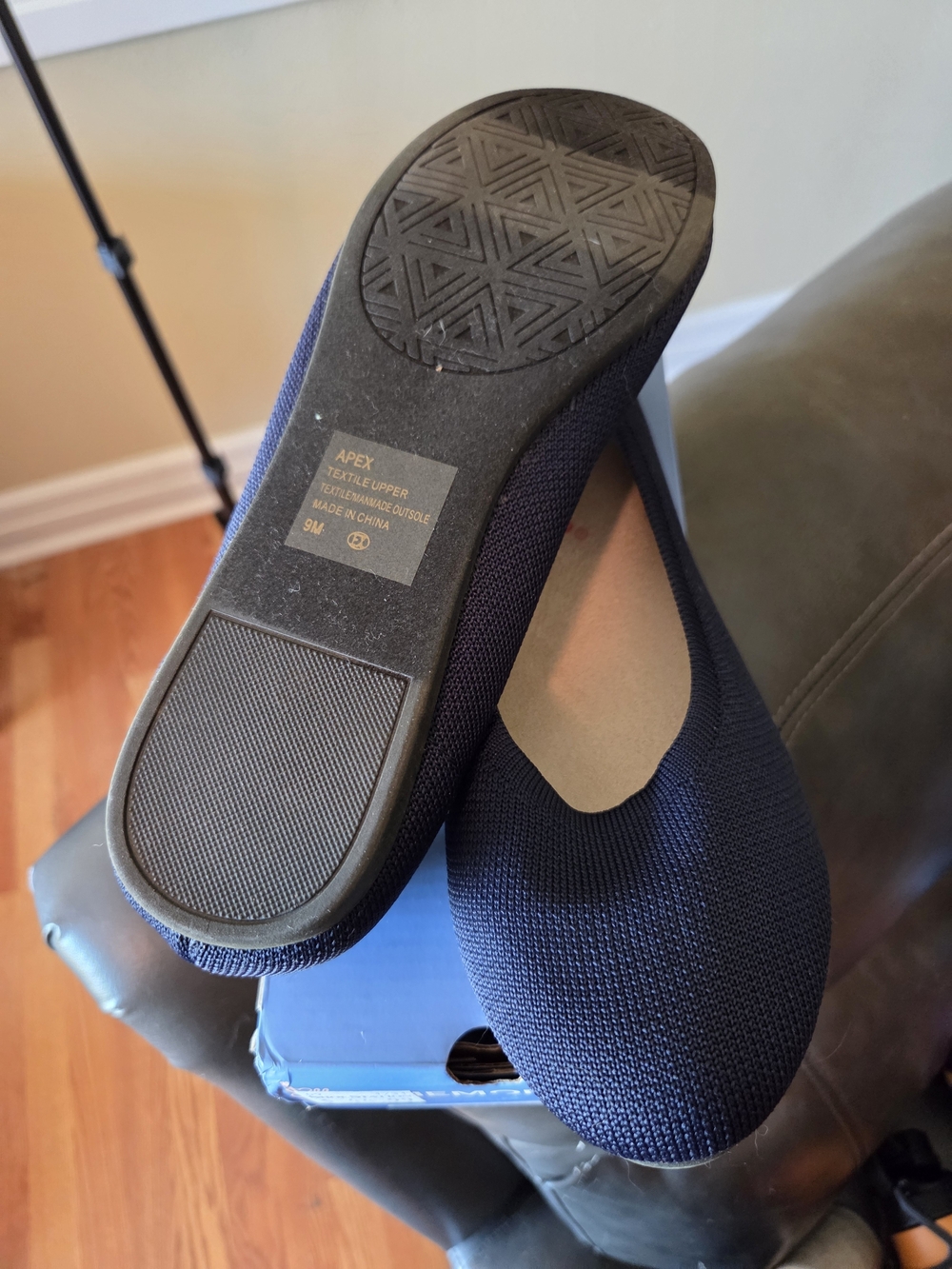 Women's Navy Knit Ballet Flats - Comfortable Memory Foam - Picture 2 of 2